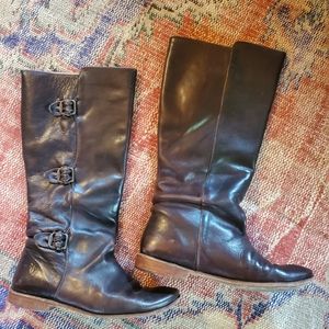 Frye Brown Leather Paige Knee High Boots Buckles